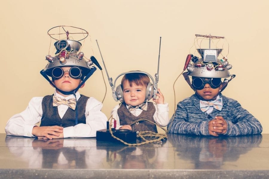 Three Boys Dressed as Nerds with Mind Reading Helmets