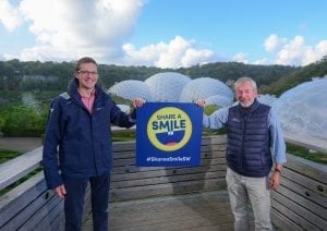 Tom Roach, partner at PKF Francis Clark, and Malcolm Bell, chief executive of Visit Cornwall, launching the Share a Smile campaign at the Eden Project 