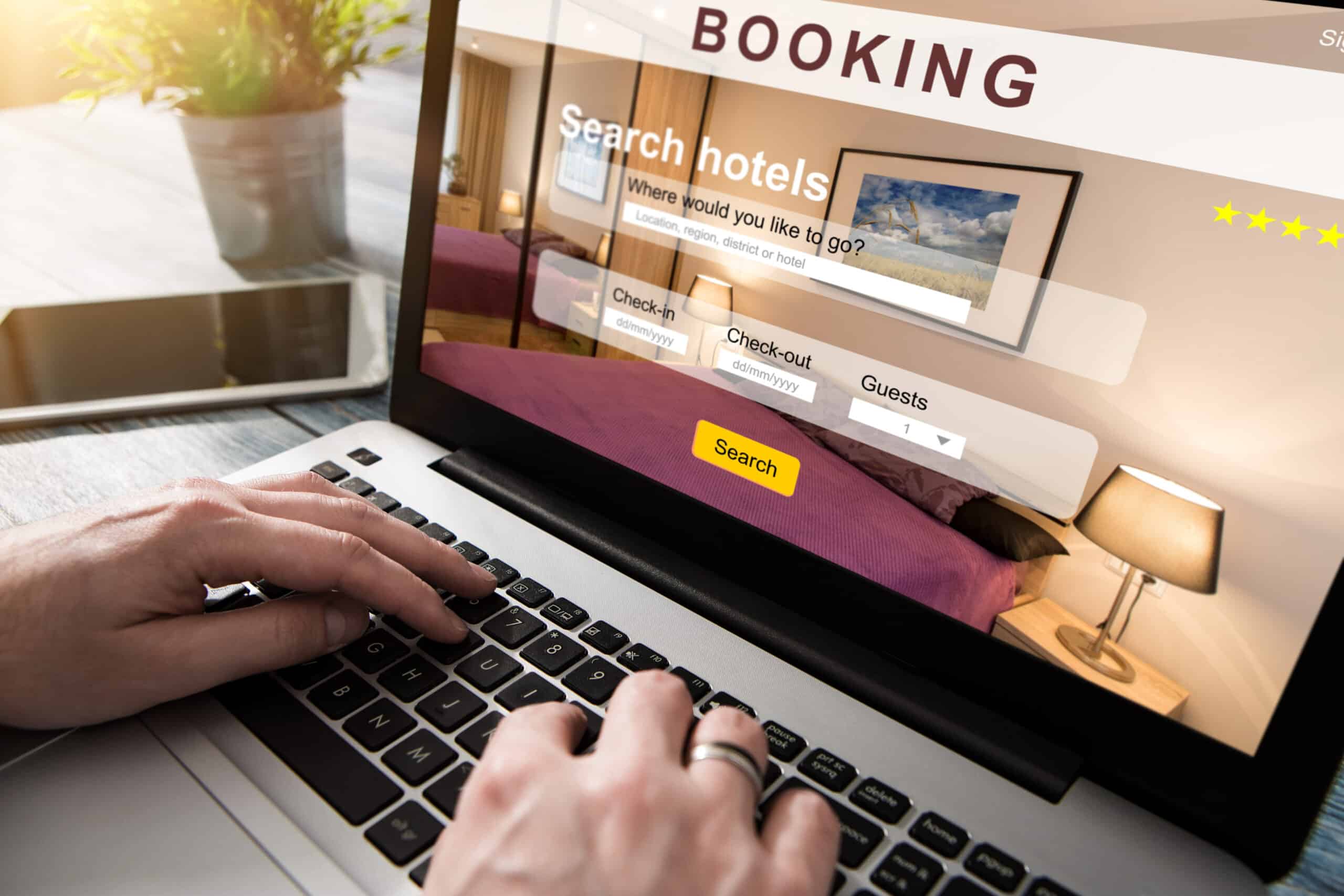 A person searching for hotels online